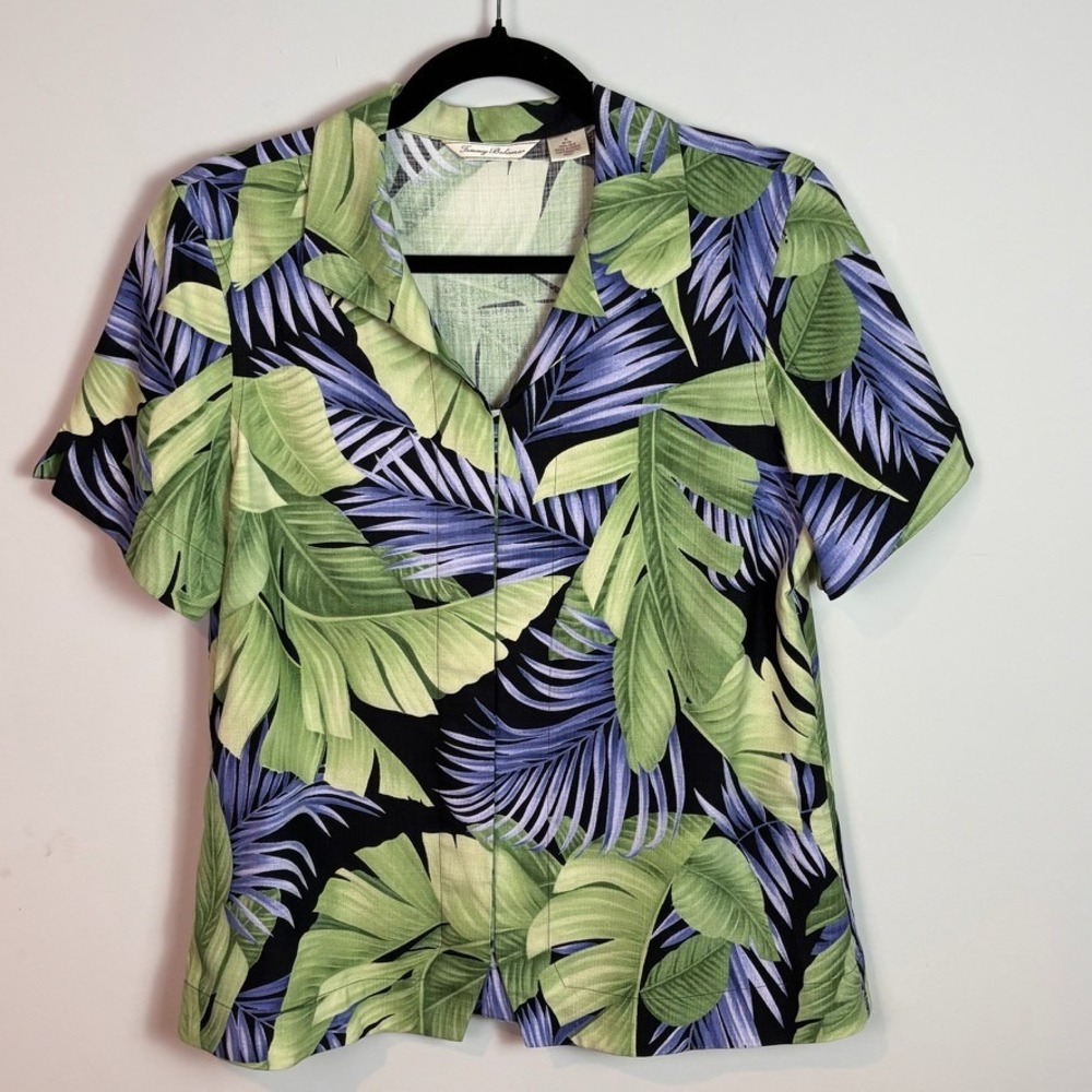 Tommy Bahama Womens 100% Silk Hawaiian Tropical Short Sleeve Button Up Md *Flaw